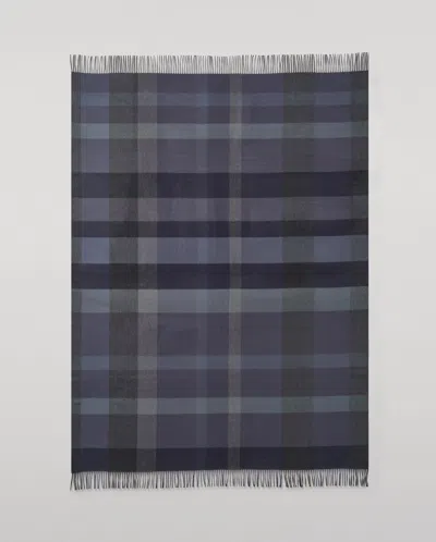 Johnstons Of Elgin Umbra Blue Cashmere Plaid Throw