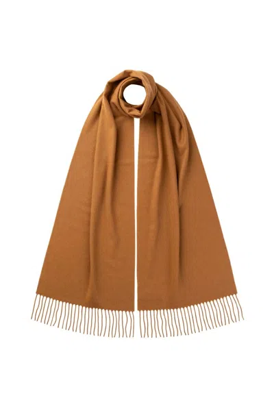 Johnstons Of Elgin Vicuña Scarf In Dark Camel With Fringed Edges In Brown