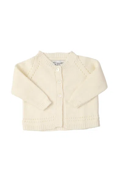 Johnstons Of Elgin White Hand Knitted Cashmere Baby Cardigan In Neutral