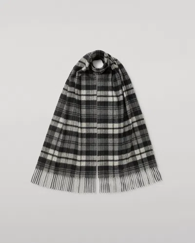Johnstons Of Elgin Wide Grey Dress Stewart Tartan Cashmere Scarf In Gray