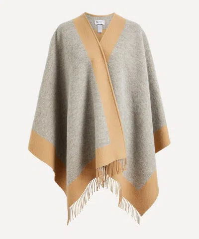 Johnstons Of Elgin Women's Lambswool Contrast Border Cape In Camel