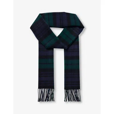 Johnstons Of Elgin Womens Black Watch Fringe-trim Brushed Cashmere Scarf