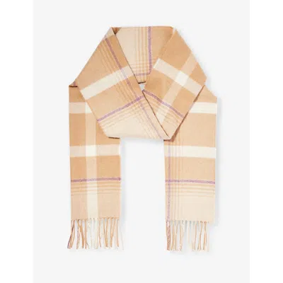 Johnstons Of Elgin Womens Camel Fringe-trim Brushed Cashmere Scarf