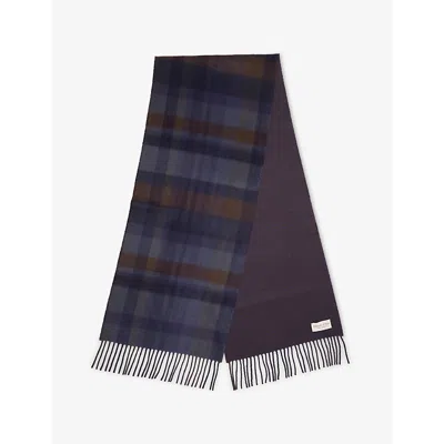 Johnstons Of Elgin Womens Navy / Chocolate Fringed Check Cashmere Scarf In Multi