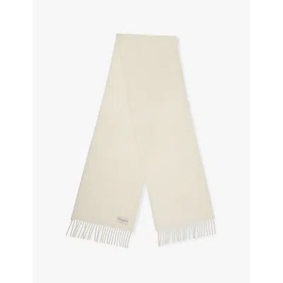 Johnstons Womens White Plain Fringed Cashmere Scarf