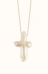 Joiana Jewelry Pearl Cross Necklace In Gold
