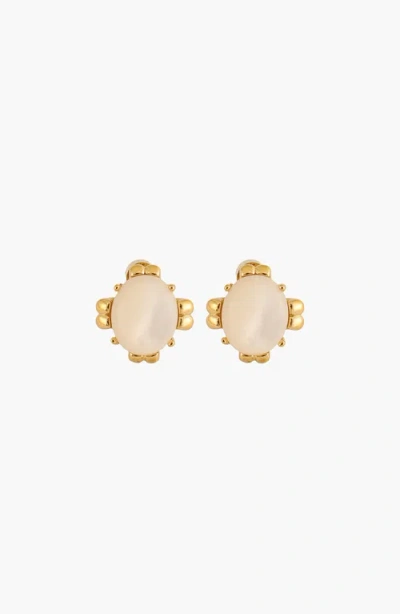 Joiana Jewelry White Shell Pearl Studs In Gold