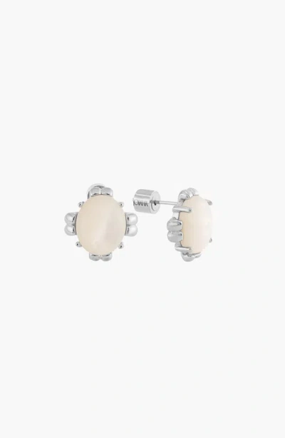 Joiana Jewelry White Shell Pearl Studs In Silver