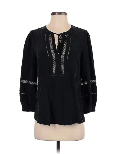 Pre-owned Joie 3/4 Sleeve Silk Top Black Keyhole Neckline Tops