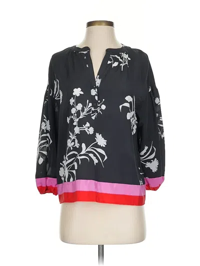 Pre-owned Joie 3/4 Sleeve Silk Top Black Plunge Neckline Tops