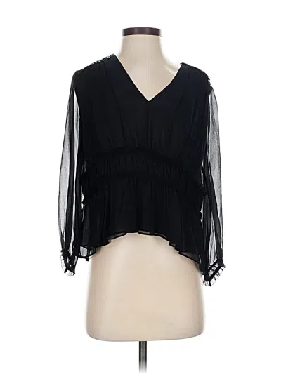 Pre-owned Joie 3/4 Sleeve Silk Top Black Plunge Neckline Tops