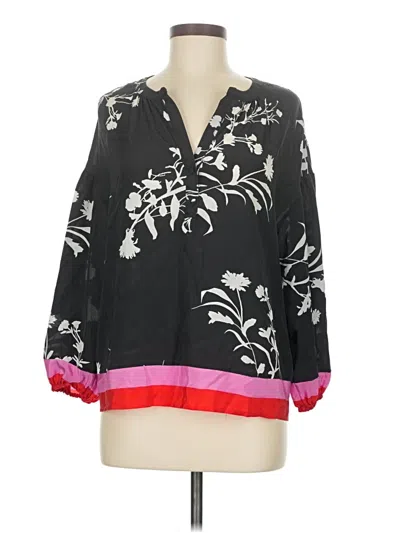 Pre-owned Joie 3/4 Sleeve Silk Top Black Plunge Neckline Tops