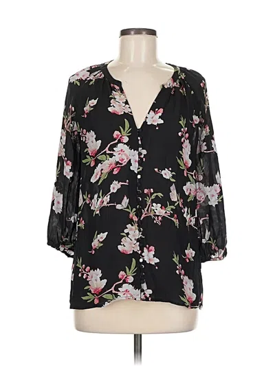 Pre-owned Joie 3/4 Sleeve Silk Top Black Plunge Neckline Tops