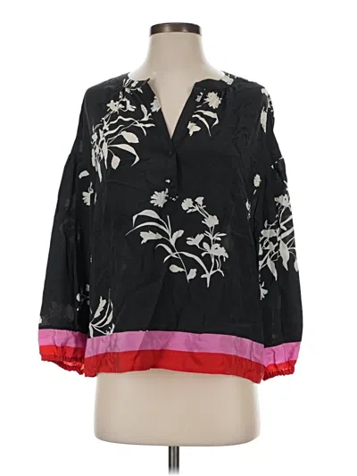 Pre-owned Joie 3/4 Sleeve Silk Top Black Plunge Neckline Tops