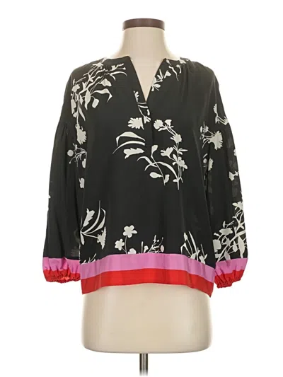 Pre-owned Joie 3/4 Sleeve Silk Top Black V Neck Tops