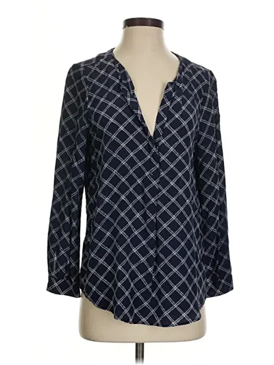 Pre-owned Joie 3/4 Sleeve Silk Top Blue Argyle Pattern Plunge Neckline Tops