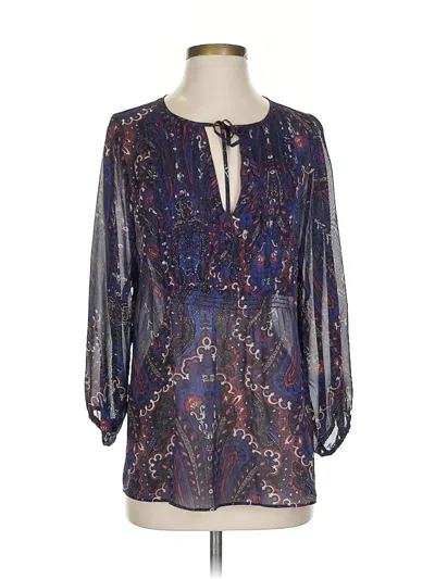 Pre-owned Joie 3/4 Sleeve Silk Top Blue Keyhole Neckline Tops