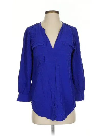 Pre-owned Joie 3/4 Sleeve Silk Top Blue Plunge Neckline Tops