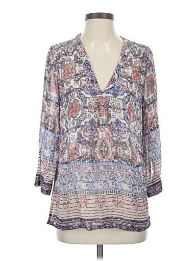 Pre-owned Joie 3/4 Sleeve Silk Top Blue Plunge Neckline Tops