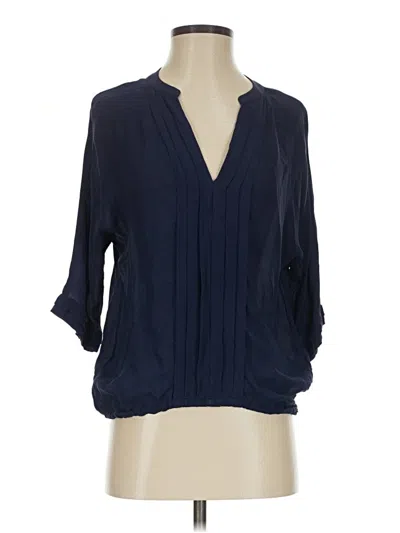 Pre-owned Joie 3/4 Sleeve Silk Top Blue Plunge Neckline Tops