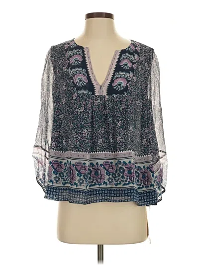 Joie 3/4 Sleeve Silk Top Blue Plunge Neckline Tops