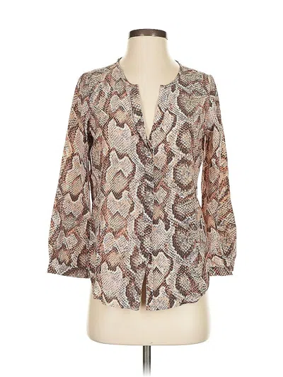 Pre-owned Joie 3/4 Sleeve Silk Top Brown Plunge Neckline Tops