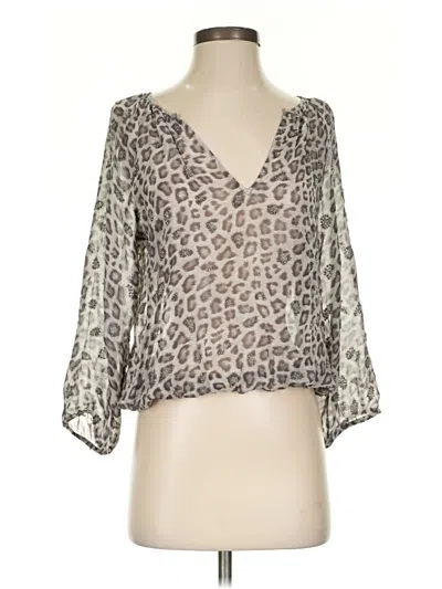 Pre-owned Joie 3/4 Sleeve Silk Top Gray Animal Print Pattern Plunge Neckline Tops