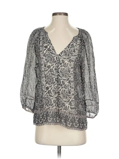 Pre-owned Joie 3/4 Sleeve Silk Top Gray Plunge Neckline Tops