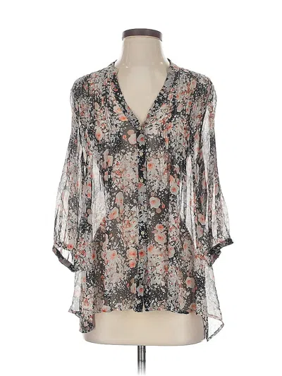 Pre-owned Joie 3/4 Sleeve Silk Top Gray Plunge Neckline Tops
