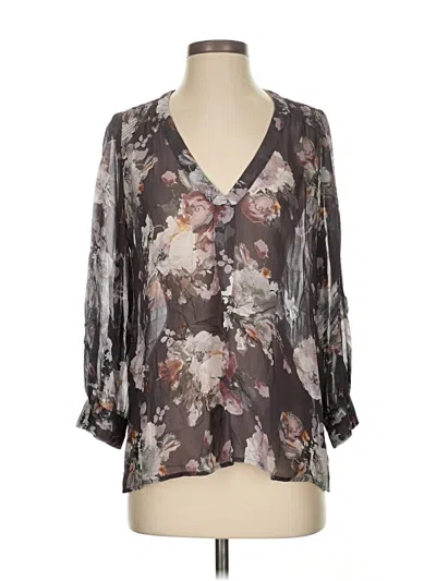 Pre-owned Joie 3/4 Sleeve Silk Top Gray Plunge Neckline Tops