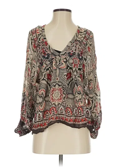 Pre-owned Joie 3/4 Sleeve Silk Top Gray Plunge Neckline Tops