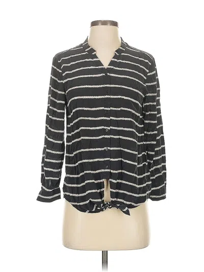 Pre-owned Joie 3/4 Sleeve Silk Top Gray Stripes Pattern Keyhole Neckline Tops