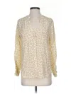 Joie 3/4 Sleeve Silk Top Ivory Animal Print Pattern Plunge Neckline Tops In Yellow