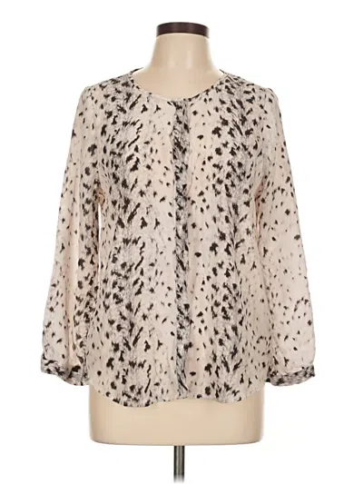 Pre-owned Joie 3/4 Sleeve Silk Top Ivory Animal Print Pattern Tie Neck Tops In White