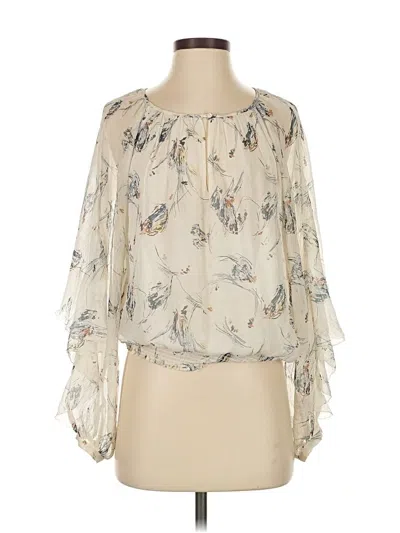 Pre-owned Joie 3/4 Sleeve Silk Top Ivory Keyhole Neckline Tops In White