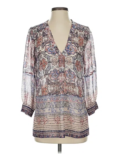Pre-owned Joie 3/4 Sleeve Silk Top Ivory Plunge Neckline Tops