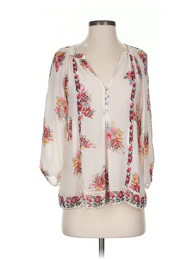Pre-owned Joie 3/4 Sleeve Silk Top Ivory Plunge Neckline Tops In White