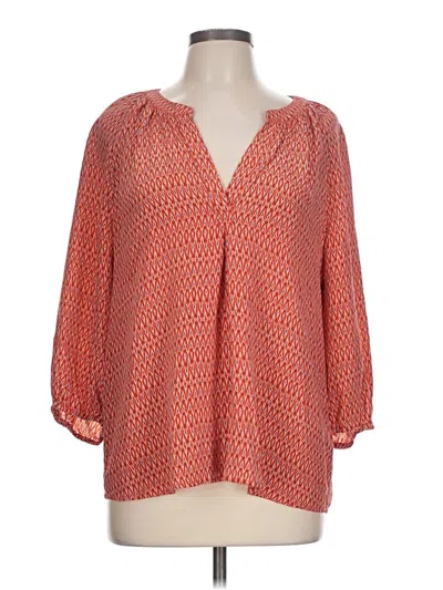 Pre-owned Joie 3/4 Sleeve Silk Top Orange Chevron/herringbone Pattern V-neck Tops
