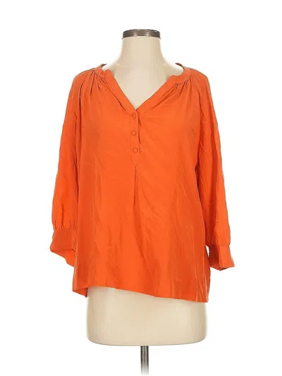 Pre-owned Joie 3/4 Sleeve Silk Top Orange Open Neckline Tops