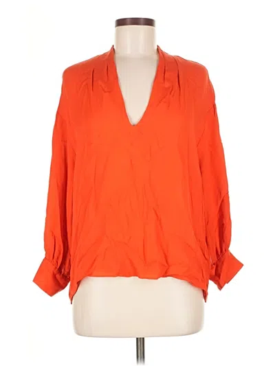 Pre-owned Joie 3/4 Sleeve Silk Top Orange Plunge Neckline Tops