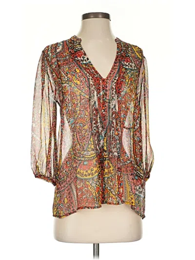 Pre-owned Joie 3/4 Sleeve Silk Top Orange Plunge Neckline Tops