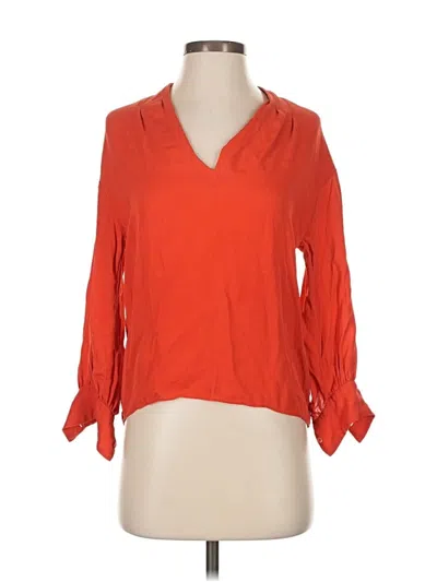 Pre-owned Joie 3/4 Sleeve Silk Top Orange V Neck Tops