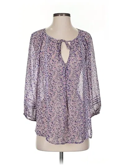 Pre-owned Joie 3/4 Sleeve Silk Top Purple Keyhole Neckline Tops