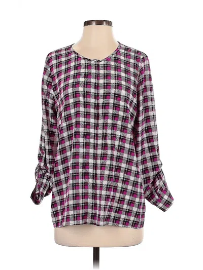 Pre-owned Joie 3/4 Sleeve Silk Top Purple Plaid Pattern Square Neckline Tops