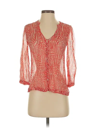 Pre-owned Joie 3/4 Sleeve Silk Top Red Plunge Neckline Tops