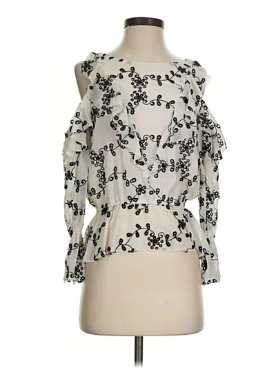 Joie 3/4 Sleeve Silk Top Silver Cold Shoulder Neckline Tops In White