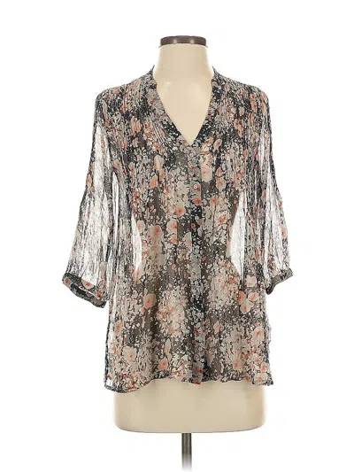 Pre-owned Joie 3/4 Sleeve Silk Top Silver Plunge Neckline Tops