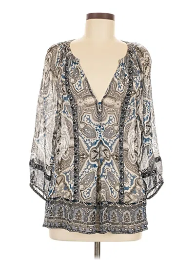 Pre-owned Joie 3/4 Sleeve Silk Top Silver Plunge Neckline Tops