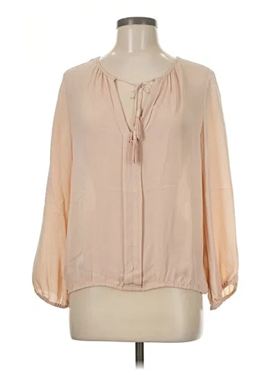Pre-owned Joie 3/4 Sleeve Silk Top Tan Keyhole Neckline Tops