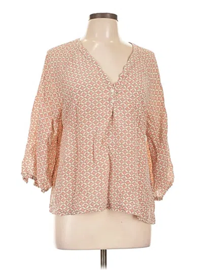 Pre-owned Joie 3/4 Sleeve Silk Top Tan Plunge Neckline Tops